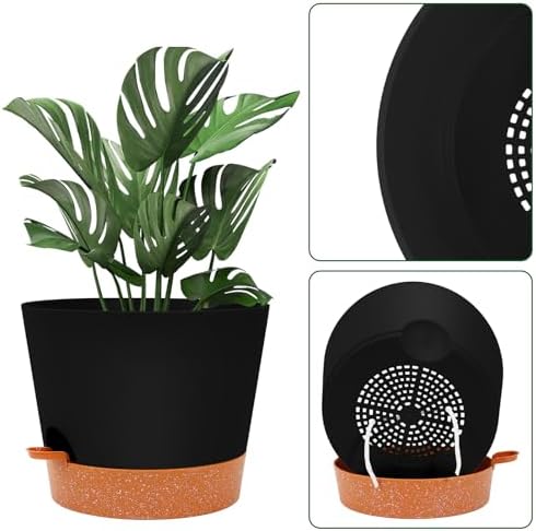 GARDIFE 12 inch Plant Pots, planters,Self Watering Pots, 2 Pack Large Plastic Flower pots with Deep Reservior and High Drainage Holes for Indoor Outdoor Plants and Flowers, Black - Image 5