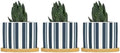 New Grain Sack Blue Stripes Planter Ceramic Round Plant Pots with Drainage Holes and Bamboo Tray Pot for Succulents Cactus Garden Windowsill by BRUYU5SE