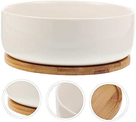 YARNOW Ceramic Succulent Pot with Bamboo Tray 1 Set Flower Pot for Indoor and Outdoor Use for Cactus and Bonsai Plants Sturdy and Stylish Design - Image 2
