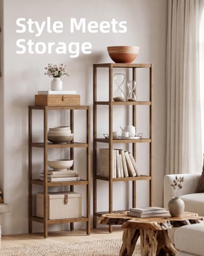 SMIBUY Bathroom Storage Shelf, 5-Tier Bamboo Rack Organizer, Multifunctional Shelving Unit for Living Room Bedroom Kitchen (Walnut) - Image 4