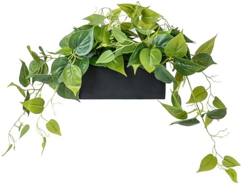 MyGift Vibrant Lifelike Artificial Plant Pothos Leafy Vine Greenery in Black Concrete Rectangular Planter Box - Image 6