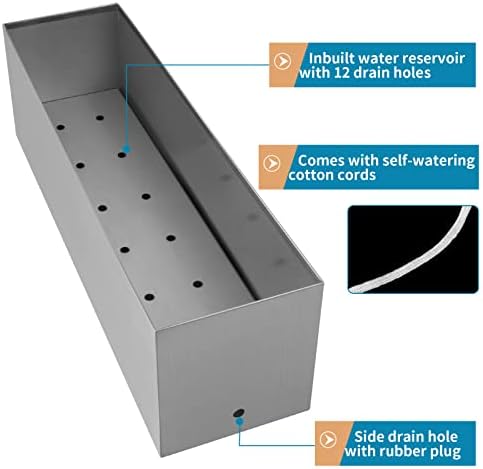 17" Large Stainless Steel Planter Box with Drain Holes and Water Reservoir, Rectangle Succulent Trough Planter Pot for Indoor Outdoor Windowsill, Table Decor (Brushed Nickel) - Image 2