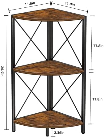 Snughome Corner Shelf with Metal Frame, 3 Tier Rustic Corner Storage Organizer, Freestanding Corner Bookshelf Stand Display Rack for Kitchen, Living Room - Image 3