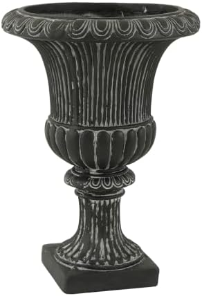 Christopher Knight Home Kyra 24.02" H Classical Urn Planter, MGO Round Outdoor Flower Pot, Weather-Resistant Outdoor Planter for Backyard Hallway, Fluted Relief Pedestal Planter Pot, Antique Black - Image 7