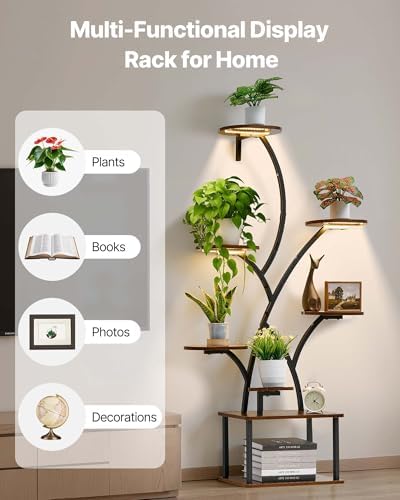 VEVOR Plant Stand Indoor with Grow Lights, 62 in Tall 8-Tier Lighted Plant Shelf, Metal Corner Plants Holder, 3 Timer & 10 Brightness, Tree-Shaped Flower Display Rack for Living Room Balcony Decor - Image 5