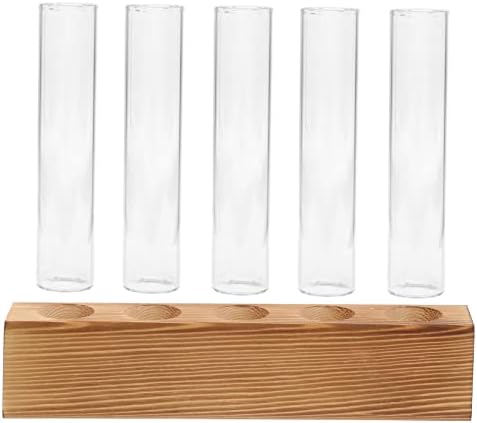 Hydroponic Test Tube Vase Set with Wood Stand for Desk Plants by YARNOW