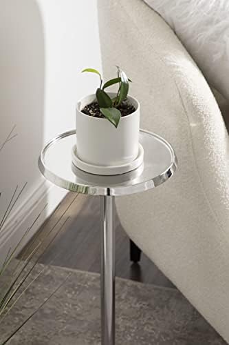 Kate and Laurel Sanzo Modern Pedestal Side Table; 9 x 9 x 23; Silver; Decorative End Table with Sleek Tabletop - Image 4