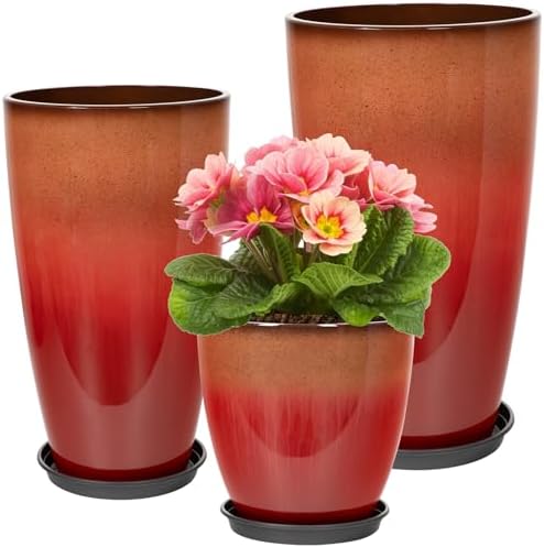 Neoaider Set of 3 Tall Planter, 24/21/12in Large Plastic Planter, Firey Red by Neoaider