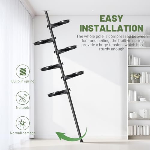 Tension Rod Plant Stand, Plant Poles for Hanging Plants Indoor, 6 Tier Tension Pole Plant Hanger, Floor to Ceiling Plant Pole with 6 Trays Hanging Plant Stand (Fit 3.6-10ft Ceiling) - Image 7