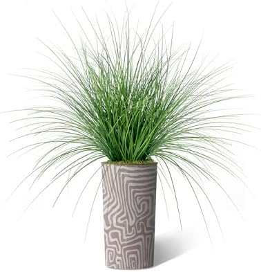 Artificial Tree in Geometric Pattern Planter, Fake Onion Grass Silk Tree for Indoor and Outdoor Home Decoration - 55" Overall Tall (Plant Pot Plus Tree) - Image 2