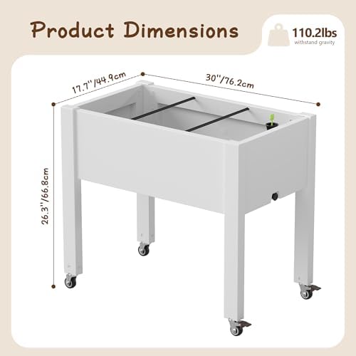 2 Pack Raised Garden Bed with Wheels, Resin Raised Planter Box Outdoor with Drainage System, Large Herb Garden Planter Set for Backyard Patio Balcony, Ashen (17.7" D x 30" W x 26.3" H Each) - Image 3