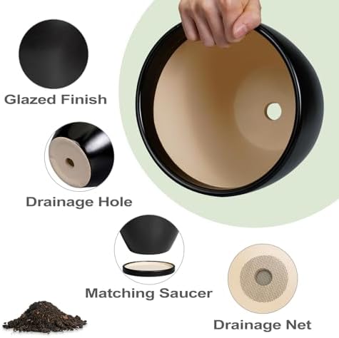 Ceramic Pots for Plants, 10+8+6 Inch Modern Flower Pot, Black - Image 6