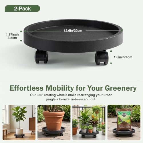 2 Pack Plant Caddy with Wheels, 12.6 inch Rolling Plant Stands - Image 5