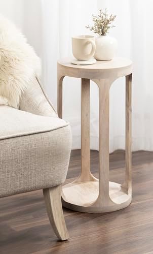 Kate and Laurel Dahl Wooden Round Drink Table; 12 x 23; Whitewash; Transitional Boho Circle Wood Accent Pedestal Table for Living Room Plant Stand or Small Bedroom Nightstand - Image 4