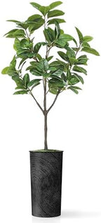 Artificial Tree in Geometric Spiral Pattern Planter, Fake Magnolia Tree for Indoor and Outdoor Home Decoration - 70" Overall Tall (Plant Pot Plus Tree) - Image 2