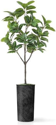 Artificial Tree in Geometric Spiral Pattern Planter, Fake Magnolia Tree for Indoor and Outdoor Home Decoration - 70" Overall Tall (Plant Pot Plus Tree) - Image 2