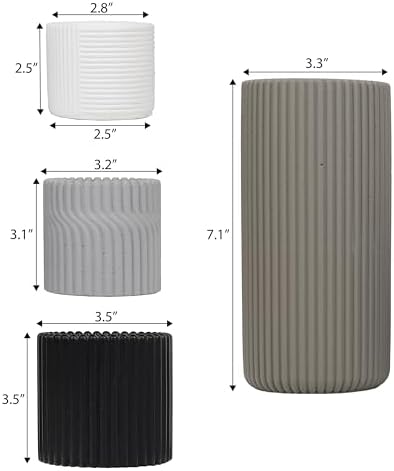 JONATHAN Y Noa Modern Minimalist Handmade Concrete Fluted Cylinder Planter Set, Matte Monochrome Neutral (Set of 4) (PLN1004A-4SET) - Image 3