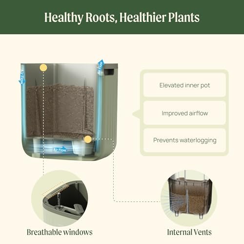 15 Inch Self-Watering Planter for Indoor Plants – Large Modern Plant Pot with Built-In Water Reservoir, Ideal for Monstera, Fiddle Leaf Fig, Palms & Peace Lily, Without Trellis (1, Fog Gray) - Image 6