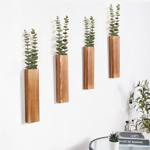 4 Pack Wood Wall Planters with 8 Faux Eucalyptus Stems for Wall Decor - Image 4
