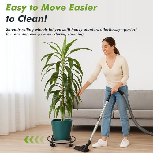 Planterhoma 3 Packs Large Metal Plant Caddy 13.5" Heavy-duty Plant Dolly with Wheels Iron Rolling Plant Stand with Casters Indoor Outdoor Plant Pot Movers Rollers Coaster Trolley, Black - Image 5