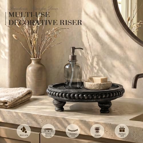 EOSAHR Beaded Wood Riser, Pedestal Stand Can Hold Small Vase, Black - Image 5