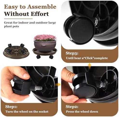 Circloophs 7 Packs Plastic Rolling Plant Caddy with Casters Heavy Duty 12 inches Plant Dolly with Wheels for Moving Heavy Plant Pot Saucers Inddor and Outdoor, Coffee Brown - Image 6