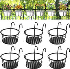 CADANI Iron Hanging Plant Holder Over The Rail Metal Fence Planters, Hanging Bucket Flower Pot Holder for Patio Balcony Outdoor Plants - Pack of 6 (Black) by CADAINPlantStandOutdoor