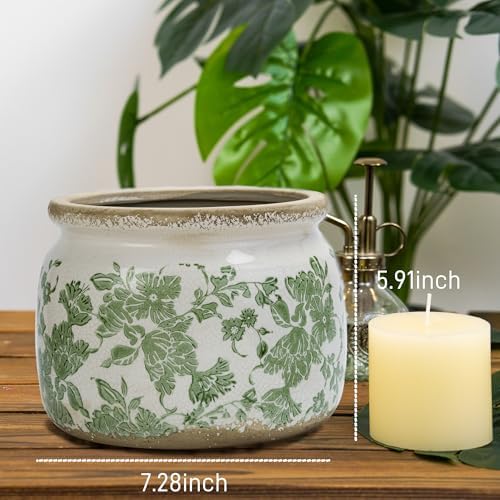 Dosayes Large Flower Pot, 7.28" Vintage Ceramic Pot of Indoor Plant - Image 2