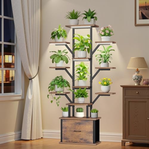 Plant Stand Indoor with Grow Lights - 12 Tiered Metal Plant Shelf with Drawer, 65" Large Plant Stand for Indoor Plants, Holds 16 Plant Pots, Flower Holder Plant Rack for Living room, Patio, Bedroom by InEveryCornerNaturesCalm