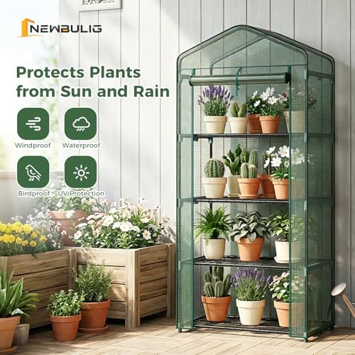 NEWBULIG 27"x19"x63" Mini Greenhouse, with Durable Zipper Door 4 Tier - Image 2