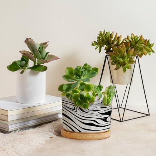 African Zebra Strip Print Ceramic Planter Black White Animal Strip Pots for Plants with Drainage Holes and Saucers Pot for Pots Outdoor Indoor Plants - Image 4