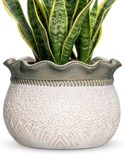 Ceramic Planter, 10 Inch Ceramic Pots for Plants, Beige-Grey by Fivepot