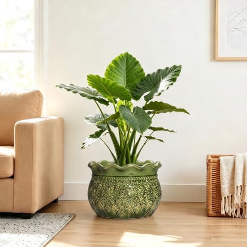 Ceramic Flower Pots, 12 Inch Planter with Drainage, Crack Green - Image 6
