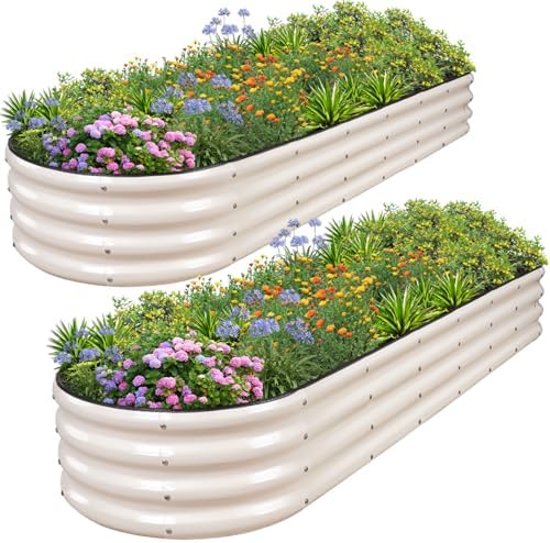 1MORE Galvanized Raised Garden Bed Outdoor,Planter Bed 8x2x1ft,White,2-Pk by 1MORE