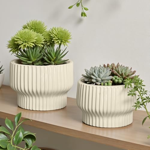 OXART Ceramic Plant Pots, 9.4+8+6 Inch Pots for Plants with Drainage Hole, Modern Round Flower Pot for Indoor Plants, Decorative Ceramic Planter for Home Garden Patio Office, Yellow - Image 2
