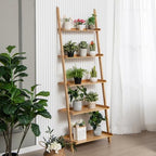 Tangkula 5-Tier Ladder Shelf Bookcase, Bamboo, 72”H, Natural - Image 2