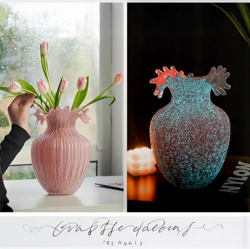 Large Size Wave Mouth Vases Luminous Handmade Glass Flower Vase - Image 5