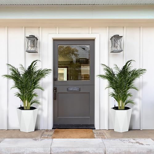 2 Pack 16 Inch Tall Diamond Planters, Modern Self-Watering Flower Pots with Water Level Indicator for Indoor & Outdoor Plants, Patio, Porch, & Home Décor, White - Image 3