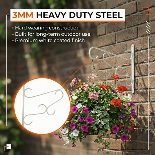 Gardenised Curved Scroll Metal Wall Bracket for Hanging Accessories and Flowerpots Suitable for Indoor & Outdoor Use, White Set of 2 - Image 4
