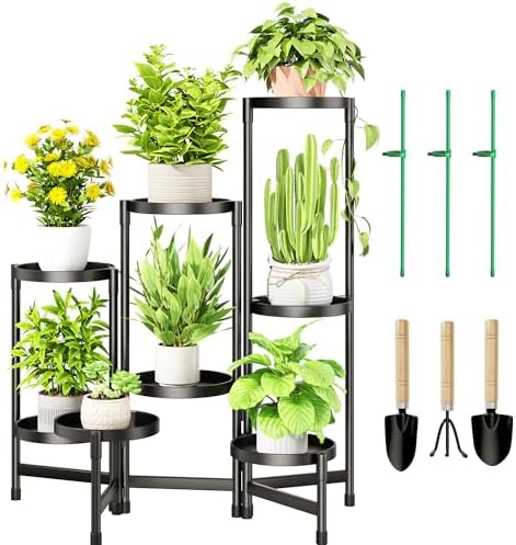 Cawukege 8 Tier Plant Stand Indoor, Tiered Plant Stand Outdoor for Multiple Plants, Corner Plant Shelf for Patio Balcony Porch Garden Living Room House, Black by Cawukege