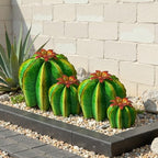 KODIBO Metal Cactus Yard Art, 4-Pack Artificial Barrel Cactus with Flower - Image 5