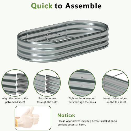 Foxlang 6x3x1ft(2 Pack) Galvanized Oval Raised Garden Bed,Outdoor Planter Box Metal Patio Kit Planting Bed for Vegetables Flowers Herb,Silver - Image 4