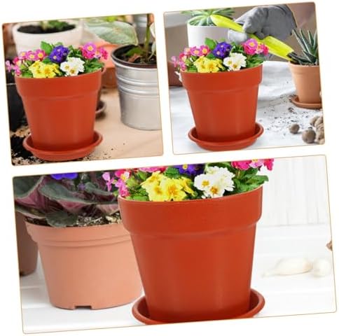 10 Sets Plastic Flower Pots with Saucer Multipurpose Planting Planters for Indoor Outdoor Garden Use Terracotta Color 14.5cm Diameter Desktop Bonsai Plant Containers - Image 5
