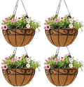EIMQUVW Outdoor Metal Hanging Planters Basket (4pack, 14 inch) Hanging Baskets for Plants Chain Round Wire Plant Holder with Coco Fiber Liners for Garden, Patio, Deck, Porch(Flower Border) by EIMQUVW