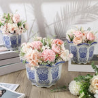 Briwooody Set of 3 Chinoiserie Planters Blue White Ceramic, Classic Style - Image 3