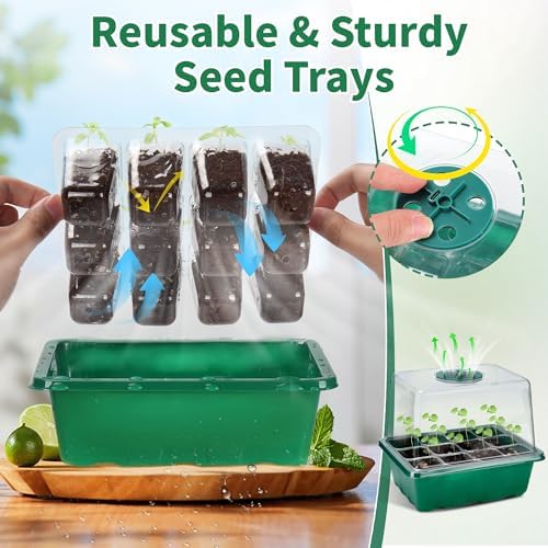 4-Pack Seed Starter Tray with Grow Light and Heat Mat, 48 Cells Seed Starter Kit with Adjustable Humidity Dome and Base, Germination Kit for Seed Growing Plant Propagation - Image 5