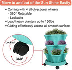 GameXcel Vertical Planter Tower - 3 Tier Stackable Garden Planters with Wheels and Tools Plant Pots for Strawberry Herb Flower and Vegetable Indoor Outdoor Use Teal 2 Pack - Image 6