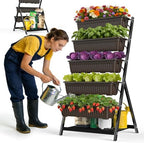 5-Tier Vertical Garden Bed Planter Boxes with Drainage System & Storage Space, Freestanding Vertical Garden Planter with 5 S-Hooks for Plants Vegetables Flowers Herbs in Garden Patio Yard by Unknown