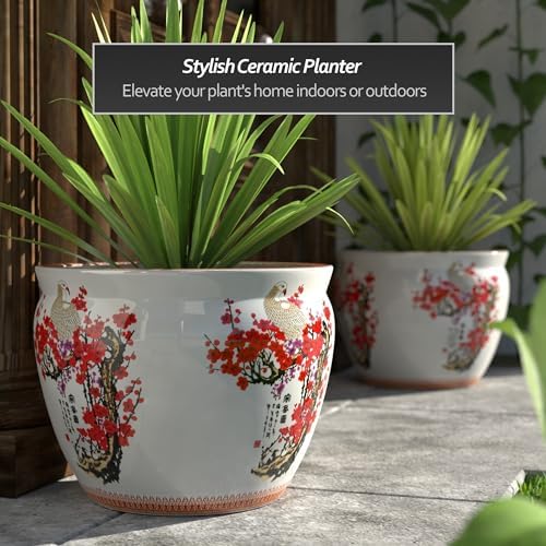 Red Lantern Large 20" Porcelain Fishbowl Cherry Blossom Planter - Image 2