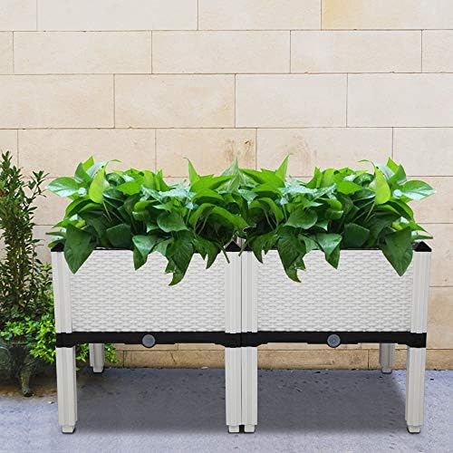 Planting Pots,2Pcs Free Splicing Injection Planting Box,16.93 x 15.75 x 15.75 inch,Raised Garden Bed with Legs Planters for Patio Balcony Deck to Planting Flowers Vegetables and Herbs,White - Image 2